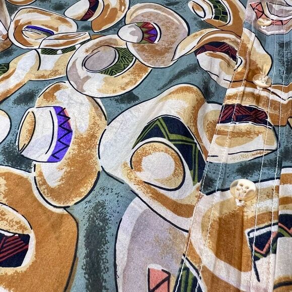 Hombre Mens Multicolor Hat Print 100% Silk Short Sleeve‎ Button Up Shirt Medium - Picture 6 of 8